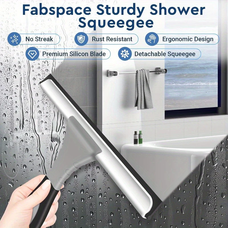 （20 pcs）AllPurpose Silicone Shower Squeegee for Glass Window Door Mirror Car Windshield Tile Wall Portable Cleaner Tools Includes One Hook One Adhesive 10 Inches Gray
